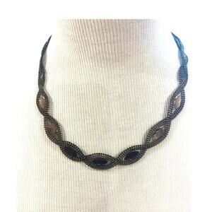 Vintage Black Gothic Metal Mesh Woven Snake Evil Eye Crystal Necklace